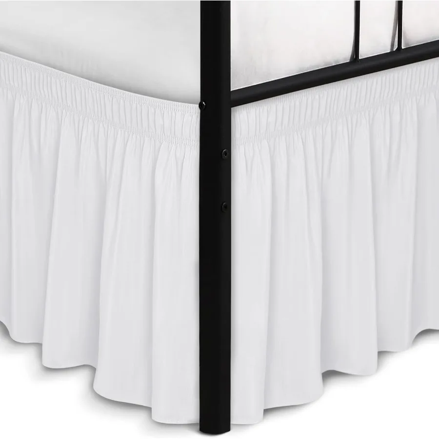 

Wrap Around Bed Skirts with Split Corners for Queen Beds 16 Drop White Elastic Dust Ruffles Adjustable Easy Fit Wrinkle Fade Re