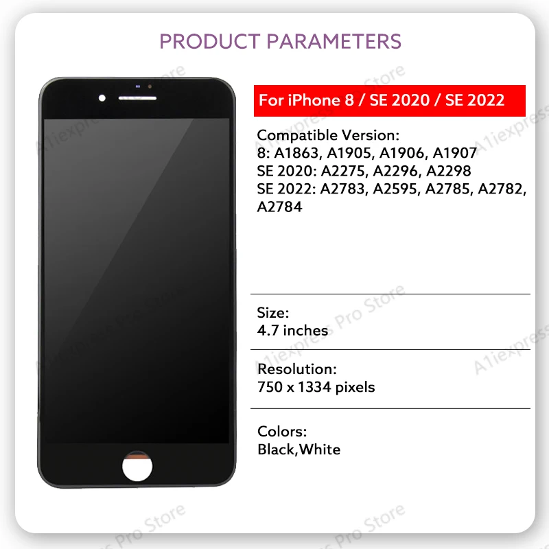 Pantalla LCD para iPhone SE 2 2020 y SE 3 2022 con Touch Screen y Digitizador, Repuesto 2