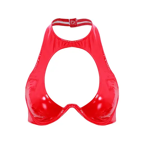 Sexy Womens Push Up Bra Tops Patent Leather Lingerie Underwire Bra Cut Out Backless Bustier Disco Rave Party Clubwear Nightwear