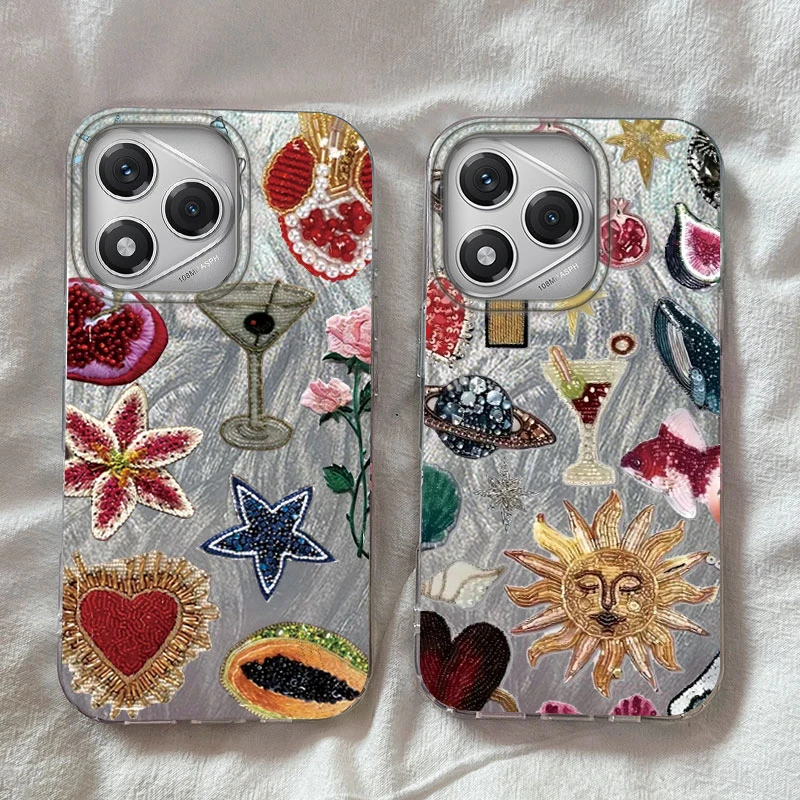 

Unique Beaded Heart Flower Pattern Phone Case For Honor 400 200 Smart Magic 5 Magic6 Magic7 X9a X9b X9c X8a X8b X7c Cover Fundas