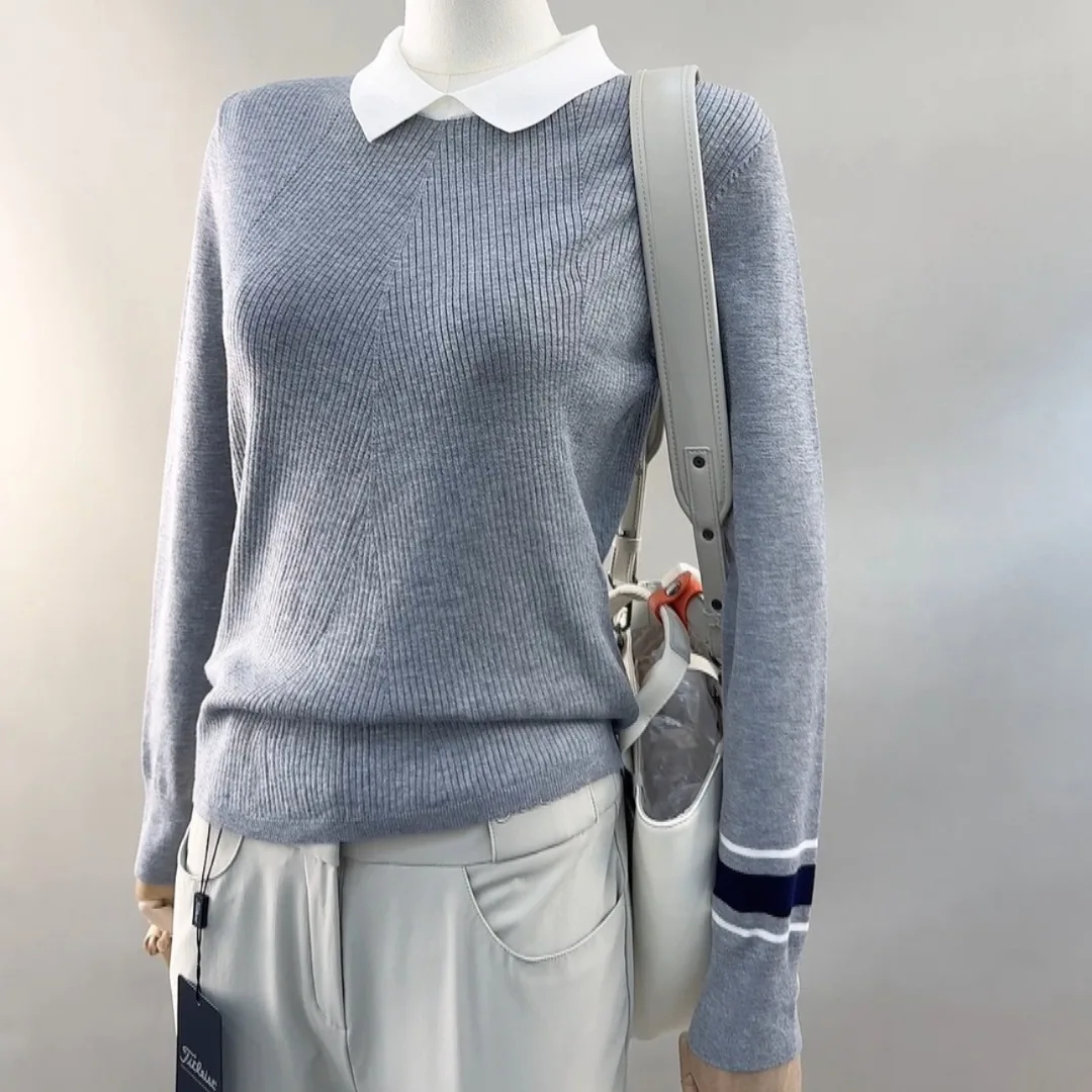 Women's Golf Knit Pullover 2026 Fall New Korean Style Long Sleeve Polo Collar Elegant Trendy Versatile Sporty Breathable Chic