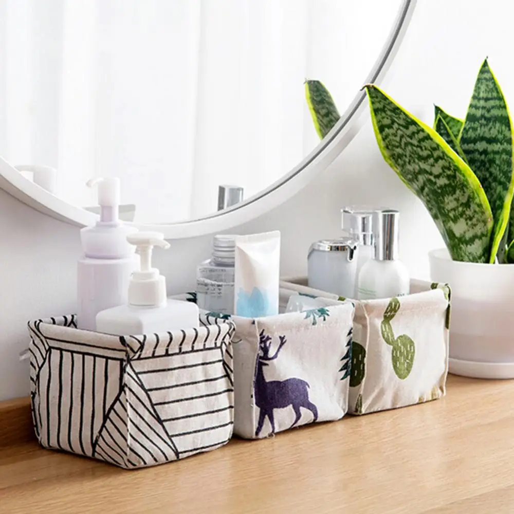 Desktop Storage Basket Tree Stripe Cactus Home Desktop Box Sundries Organizer Foldable Storage Basket Cosmetic Organizer