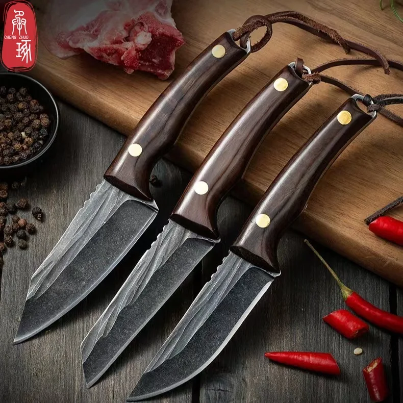 3.5inch Kitchen Knife Full Tang Thickened Knife High Carbon Steel  Forged Butcher Knives Meat Cleaver Boning Knife Wooden Handle