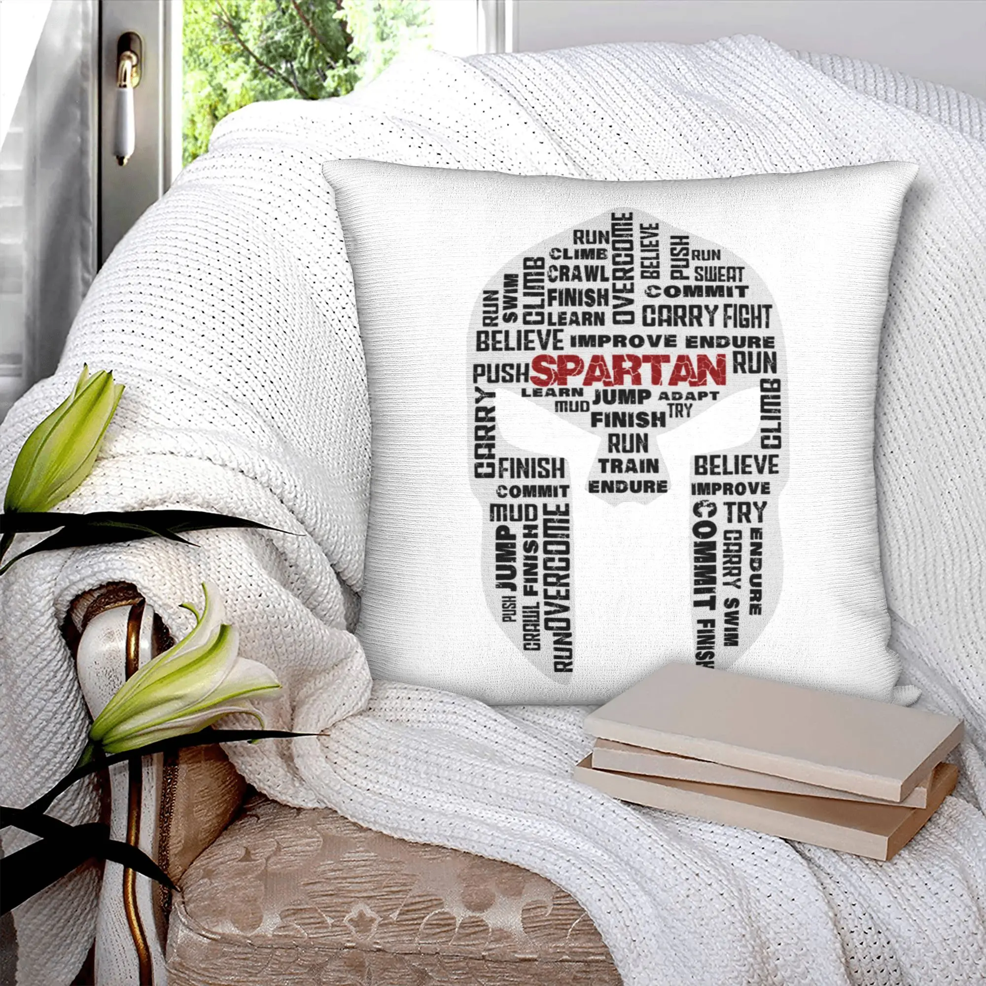 Nordic Style Spartan Race Helmet Cushion Cover 40x40cm Polyester Sparta Spirit Pillow Case for Sofa Home Decor