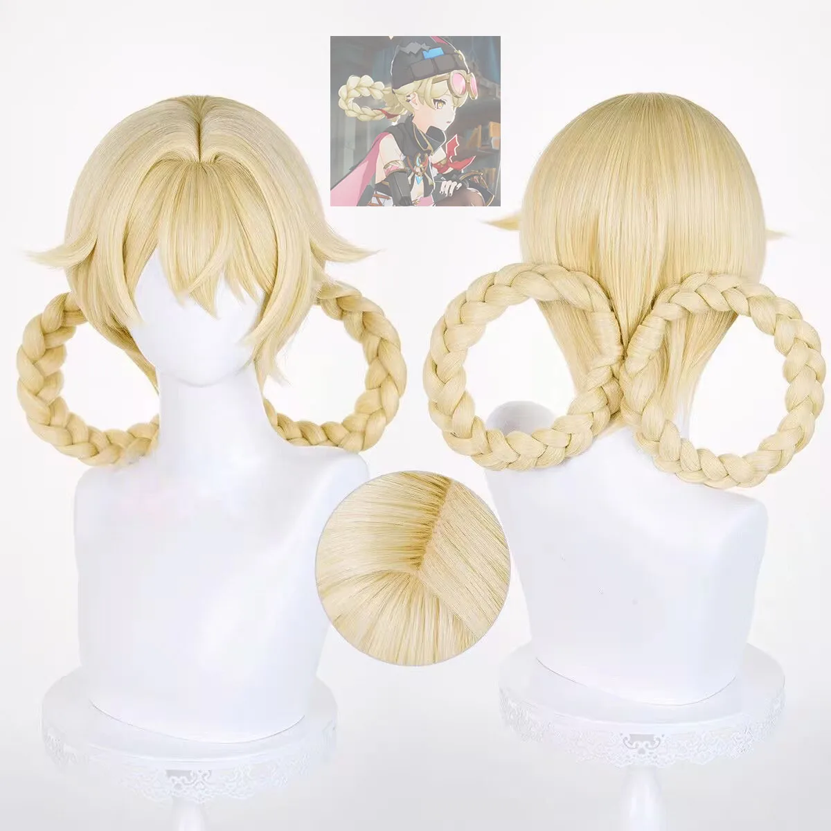 Pelucas de Cosplay Jahoda para mujer, espectáculo de Halloween Genshin Impact, peluca de Cosplay de pelo sintético resistente al calor, peluca Jahoda para fiesta + gorro de peluca