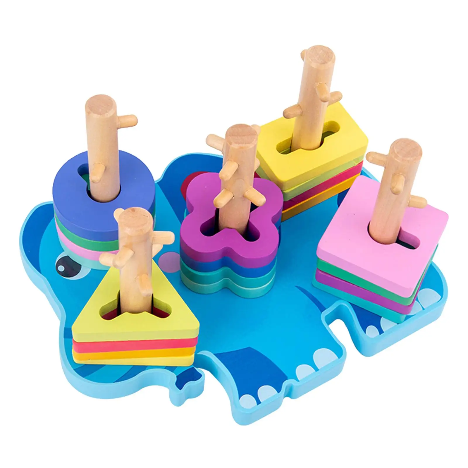 Wood Shape-sorting Geometric Stacker Building Blocks Learning Toys Sensory Toys