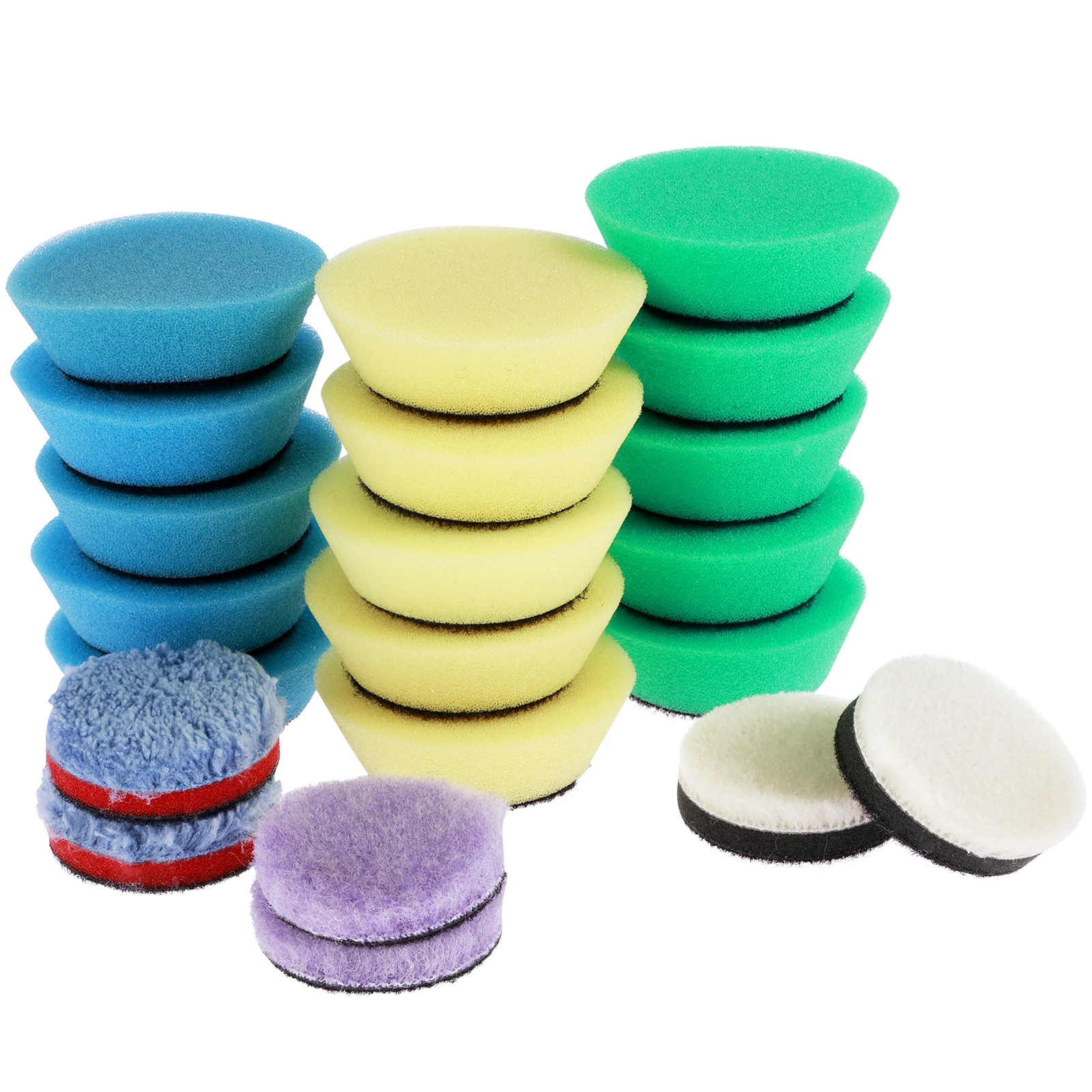 

21Pcs Mini Polishing Pads Set 1.5inch Washable Trapezoidal Sponge Polishing Pads Reusable Wool Microfiber Fine and Coarse