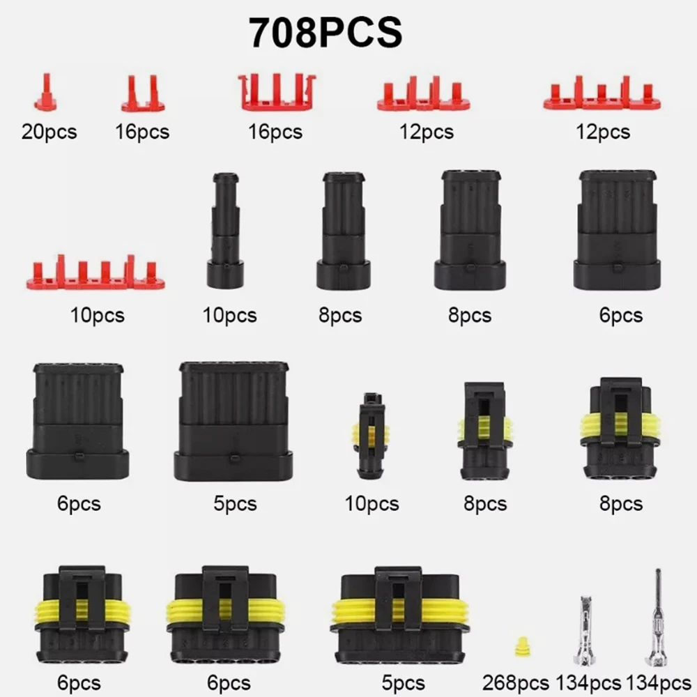 708PCS Waterproof Electrical Wire Connector Plug 1/2/3/4/5/6 Pin Harness Male 43 Sets Car Marine Seal Truck Harness