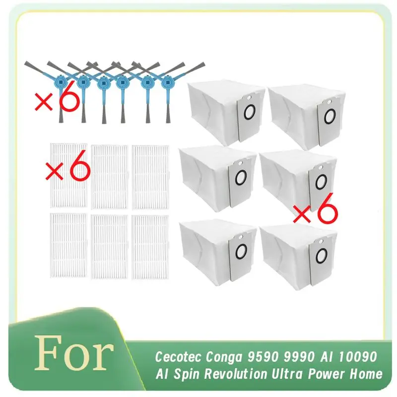 Gen Basic 18 Pcs For Cecotec Conga 9590 9990 AI 10090 AI Spin Revolution Ultra Power Home Robot Vacuum Ultra Durable Accessories