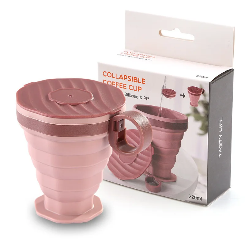 New Cute Portable Folding Coffee Mug Travel Water Cup Silicone Folding Portable Cup with Rope Travel Mouthwash Cup with Lid