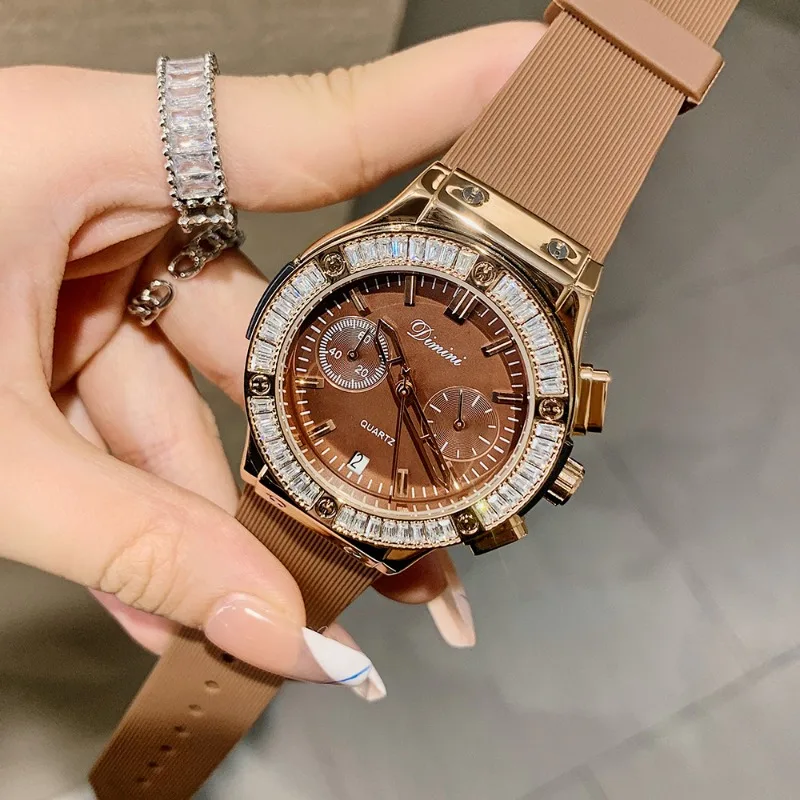 Fashion Women Watches Luxury Temperament Calendar Women Quartz Watch Waterproof Exquisite Diamond Big Disc Trend Silicone Strap