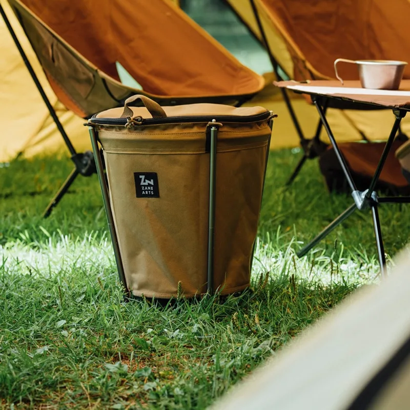 

Self-Drive Camping Barbecue Cleaning BBQ Portable Cylinder Camping Trash Can Collapsible Storage Compressible Drum Canvas Can