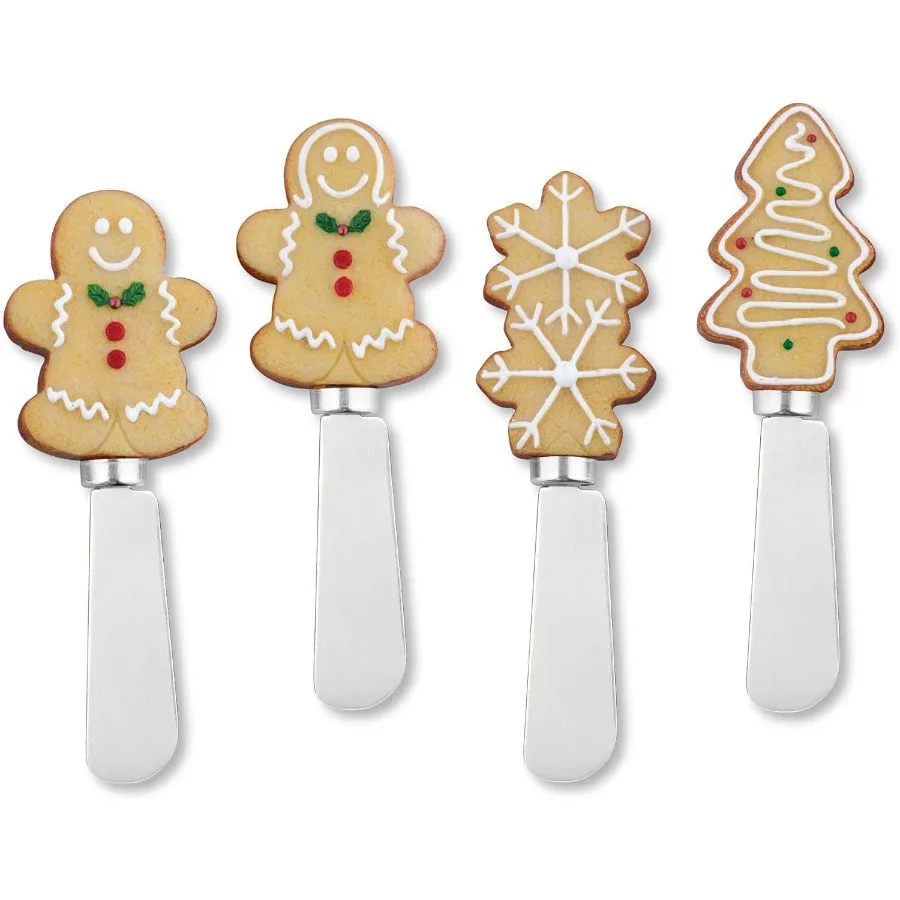 

Разбрасыватели сыра на тему сахарного печенья с ручными ручками из смолы и лезвиями из нержавеющей стали для размазывания кремового сыра и пустышки