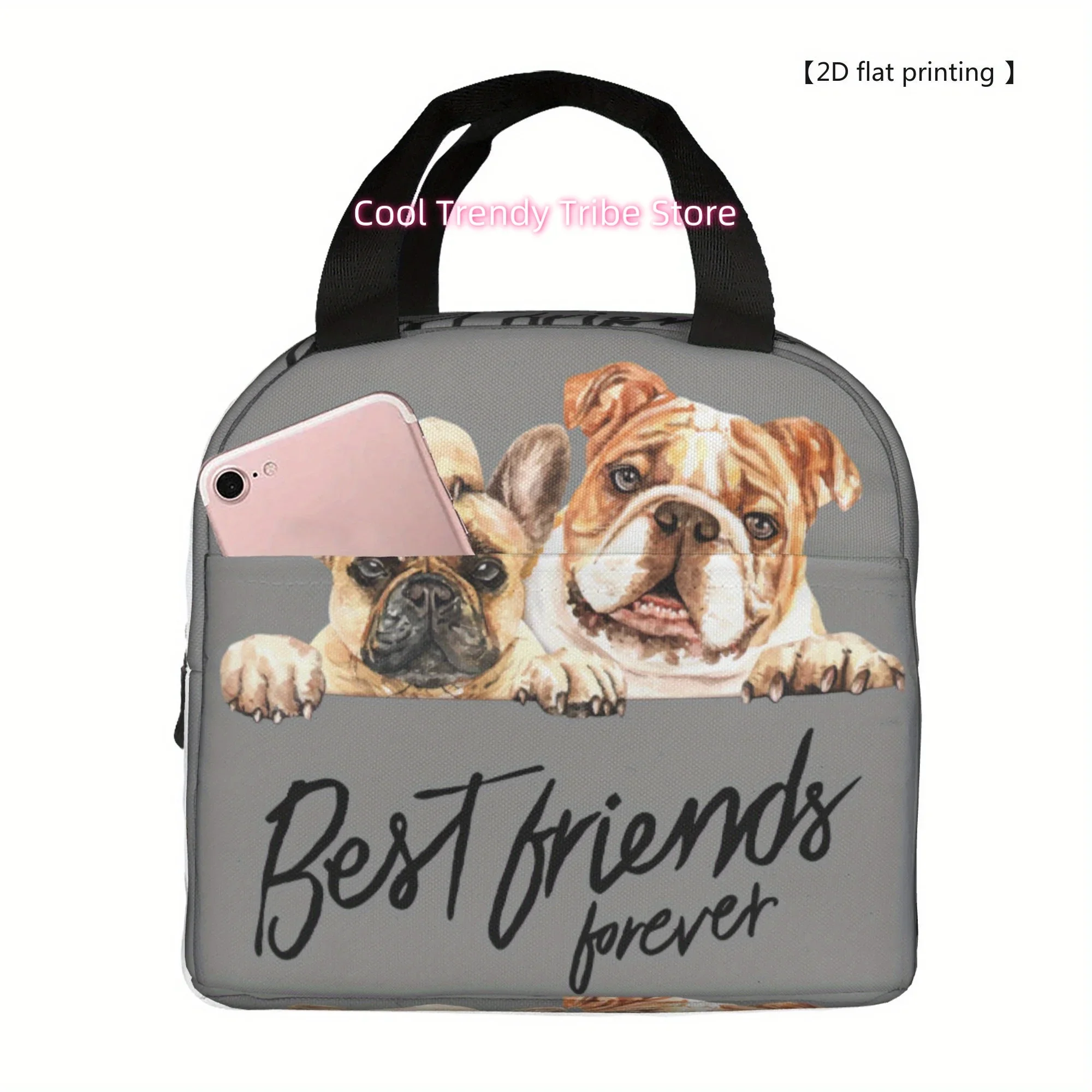 1pc Best Friends Forever Thermal Tote Bag with French Bulldog & Bulldog Print - Reusable Cooler Lunch Bag for Women, Girls, Pet