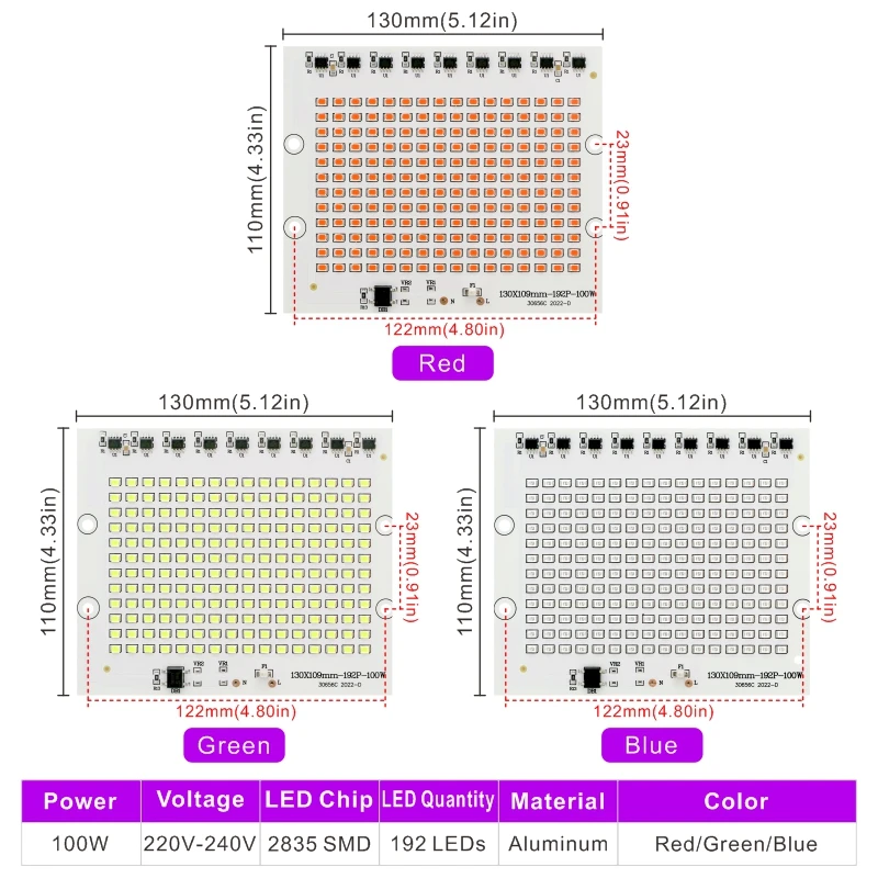 100W RGB LED Chip SMD 2835 luce di inondazione perline AC 220V-240V Led proiettore lampada fai da te per illuminazione esterna rosso verde blu