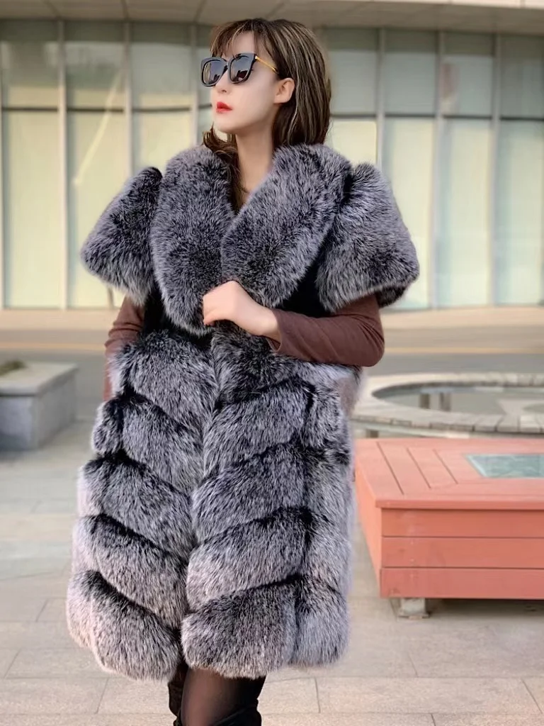 2024 New Real fur,New  russian style forsted color Real Fur Jacket Long Women Natural fox Fur Collar long real fur coats outerwe