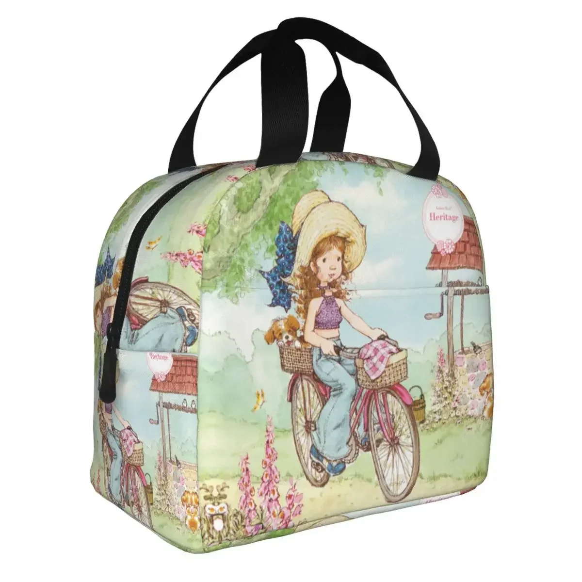 Cute Sarah Kay Girl Bike Ride Lunch Boxes Accessories Cartoon Village Life Thermal Cold Food Picnic Travel  Bag Insulated