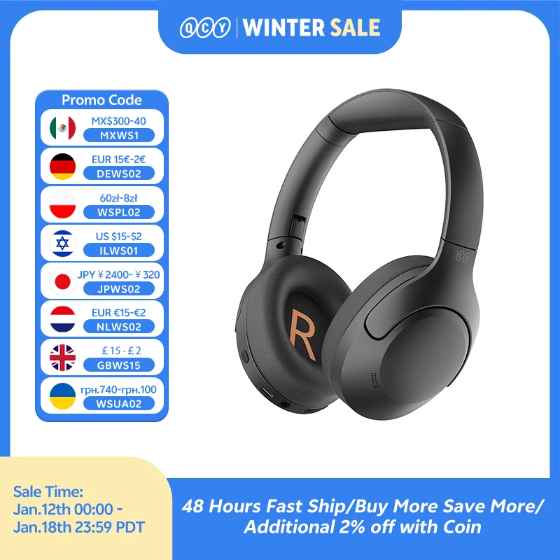 QCY H3 Lite ANC Cuffie wireless Bluetooth 5.3 Cancellazione attiva del rumore Cuffie over-ear Driver da 40 mm Auricolari audio HiFi