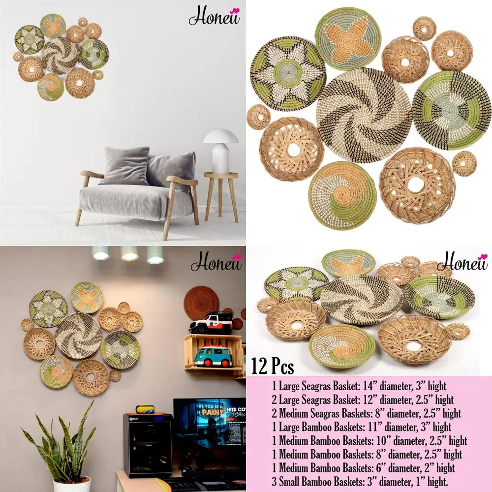 

Bohemian Style Wall Baskets, Wicker Decorative Hanging Baskets, Boho Wall Art, Handwoven Hanging Baskets, Rattan Living Room Dec