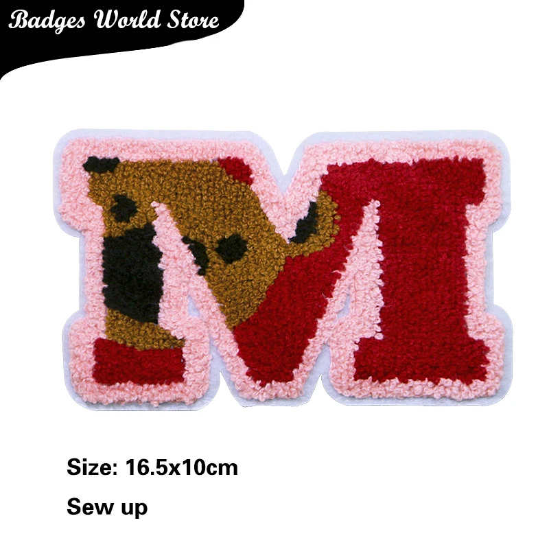 Letter A M B Heart-shaped Bear Chenille Icon Towel Embroidery Applique Patches For Clothing DIY Iron on Badges on the Backpack