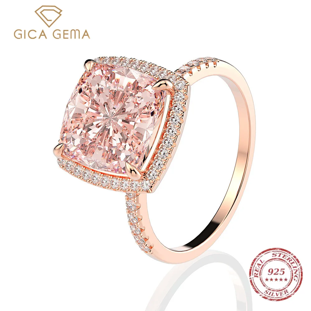 

Gica Gema Luxury 100% 925 Sterling Silver Created Moissanite Morganite Gemstone Wedding Engagement Ring Fine Jewelry Wholesale