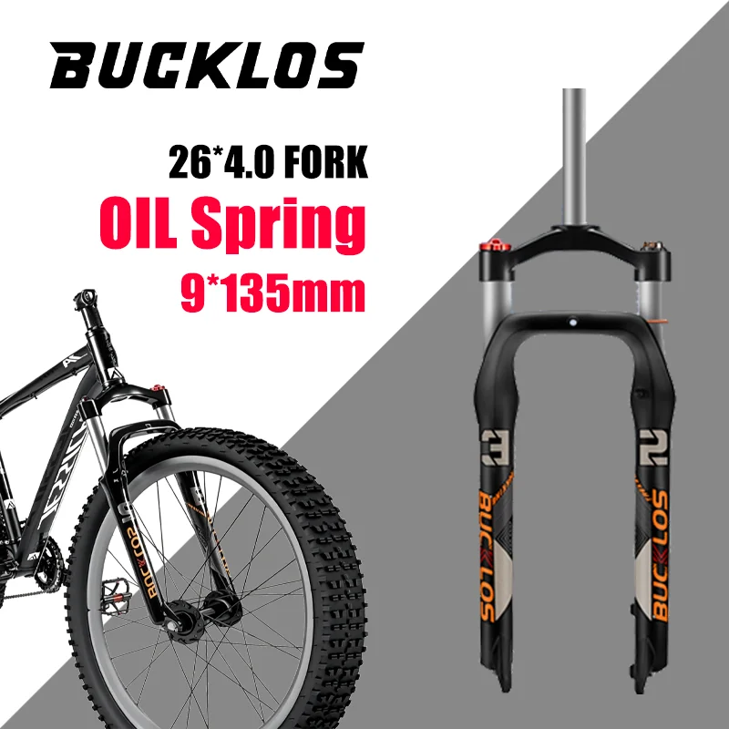 BUCKLOS 26*4.0 Bike Forks 100mm Travel Preload Adjust Suspension Fork Manual 9*135mm QR Disc Brake MTB E-Bike Forks Bike Parts