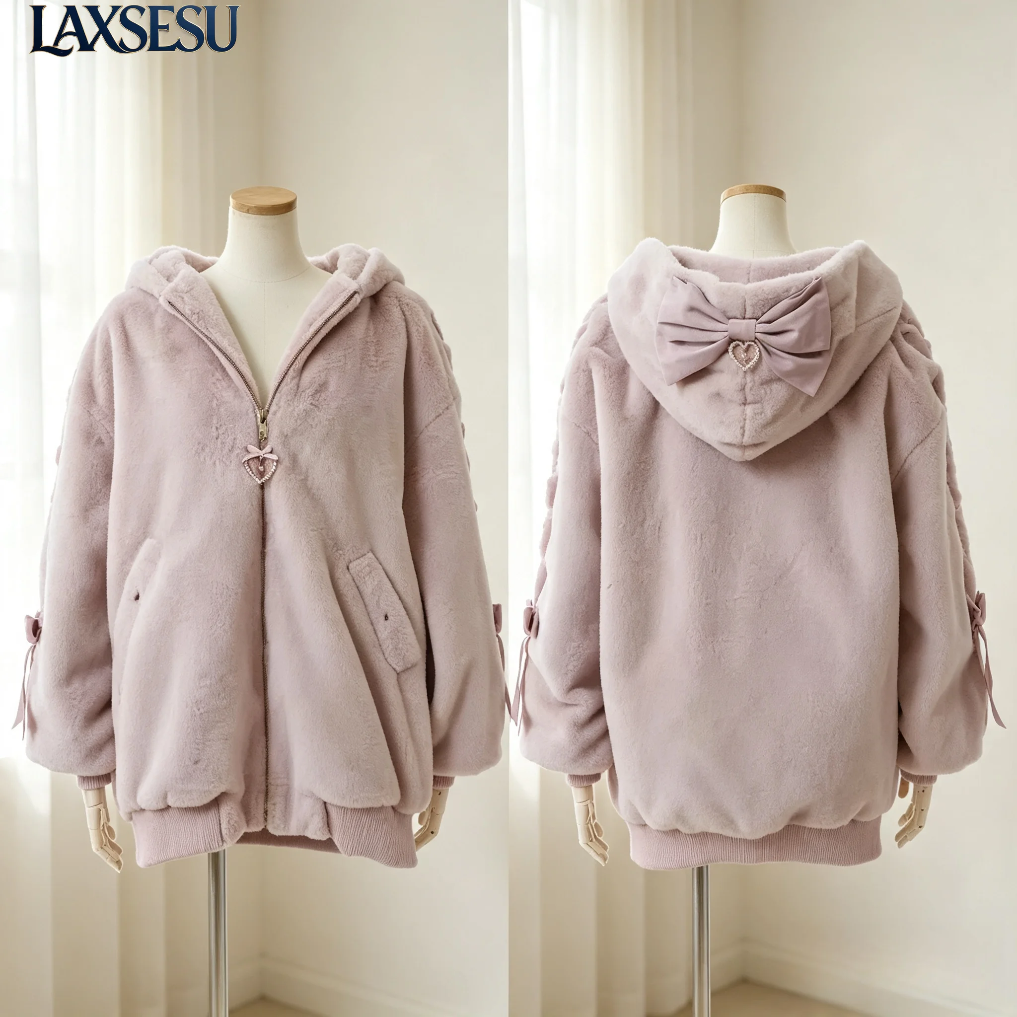 Japanese Girls Clothes Autumn and Winter Thick Coats for Women Rabbit Fur Imitation Rabbit Ear Sweet and Cute Warm Loose Jacket