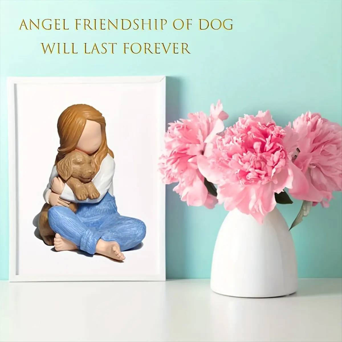 A56K Love My Dog Figurines Statues, Dog Angel Friendship Remembrance Gifts,Sculpted Hand-Painted Figures for Dog Lovers