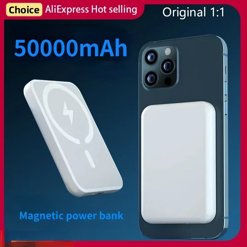 50000mAh Portable Wireless Charger Macsafe Auxiliary Backup External Magnetic Battery Pack Power Bank for IPhone 16 15 14