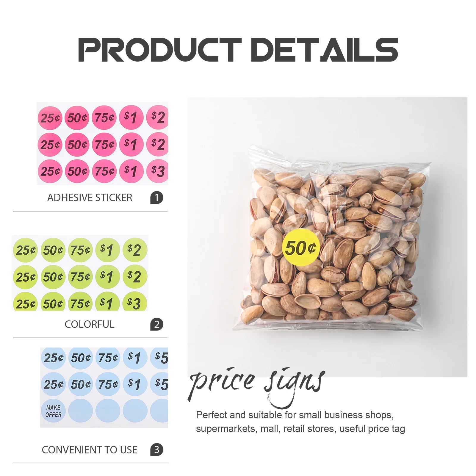 

25 Sheets Price Stickers Colorful Sale Price Labels Easy Apply for Small Business Supermarket Pricing Stickers