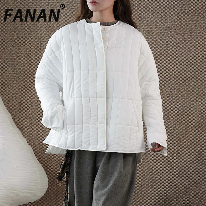 

FANAN корейский стиль, толстые теплые хлопковые пальто для женщин, однобортные однобортные пальто с круглым вырезом, повседневная свободная верхняя одежда, женская зима 202, новинка