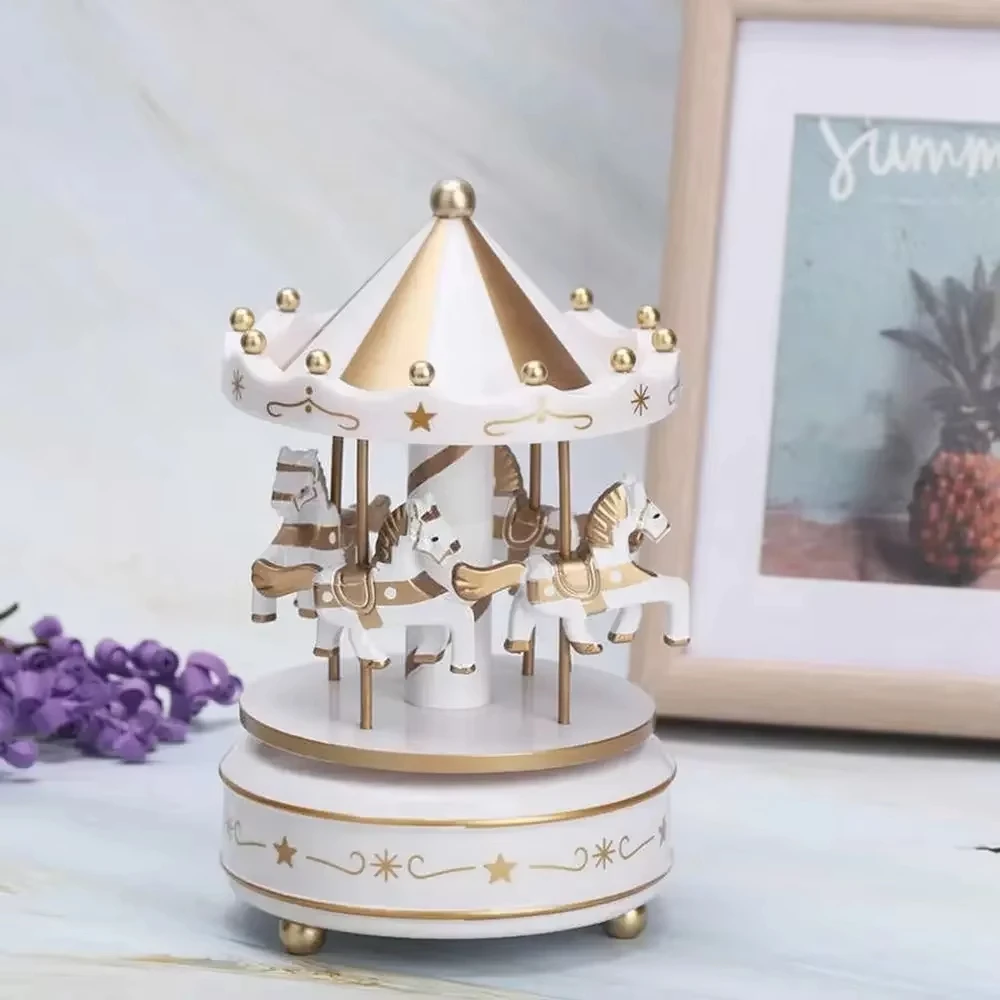 Carousel Music Box Home Decor Christmas Gift Plastic Horse Roundabout Ornaments Cake Room Decoration