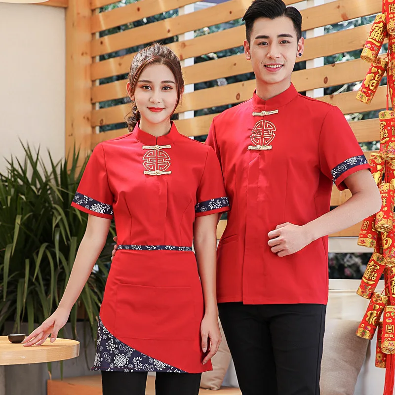 

Novel Dingheng Hotel Work Men and Women - Summer Clothes Chinese Restaurant Tea House Waiter Short-Sleeved C