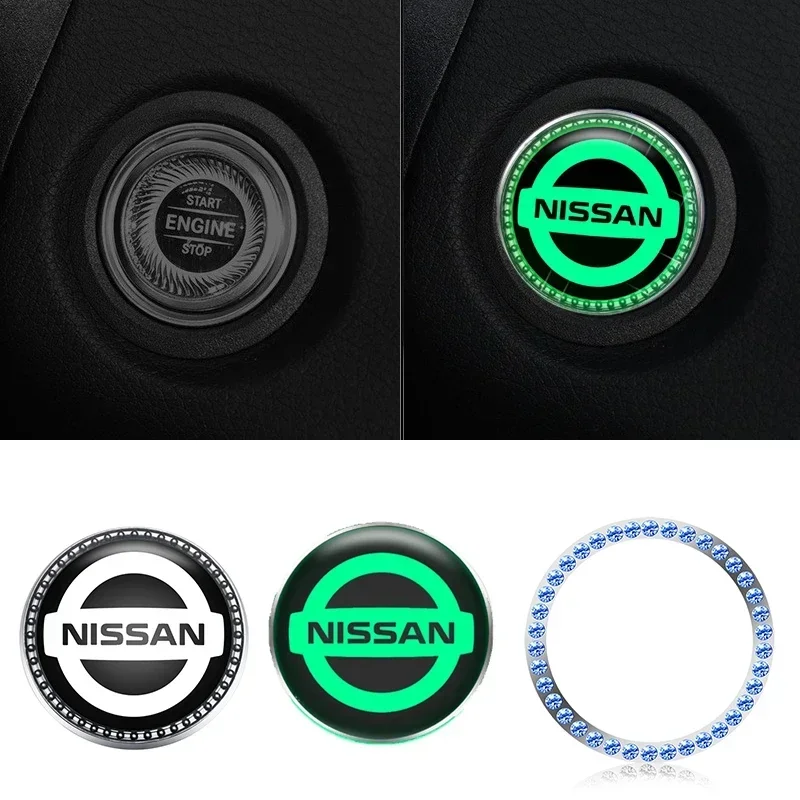 Car Ignition Button Luminous Cover Decorative Ring Sticker for Nissan Qashaqai Sylphy Juke Leaf Note Titan Altima Xterra Sentra