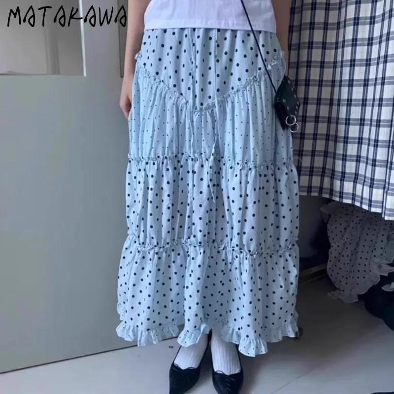 

Matakawa длинные юбки в японском стиле в горошек, весна-осень Y2k, винтажная женская юбка, модная эластичная талия, милая Faldas Mujer
