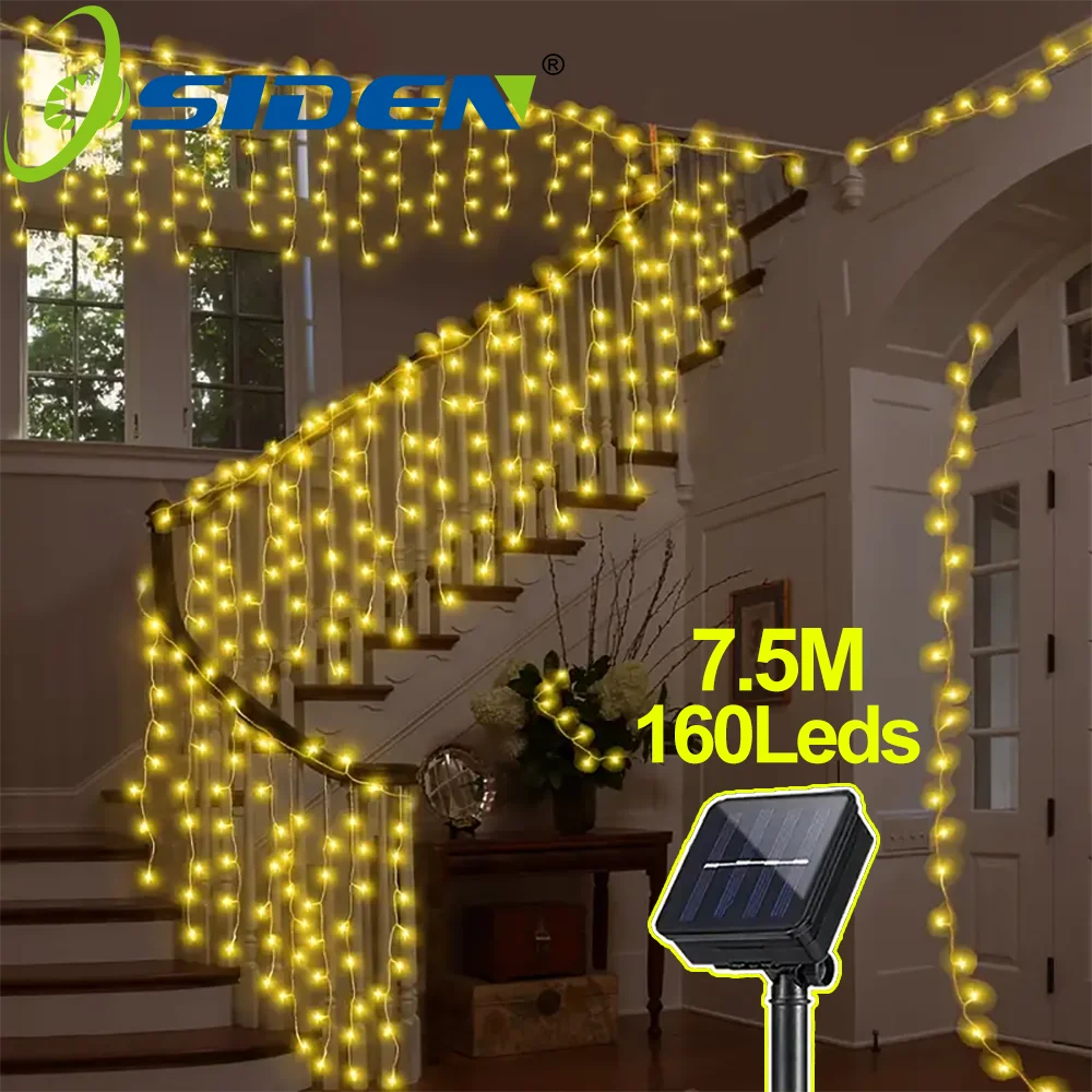 3.5M/7.5M 160Leds Solar Icicle String Lights Indoor Outdoor Waterproof Decoration Light Yard Garden Party Wedding Curtain Light