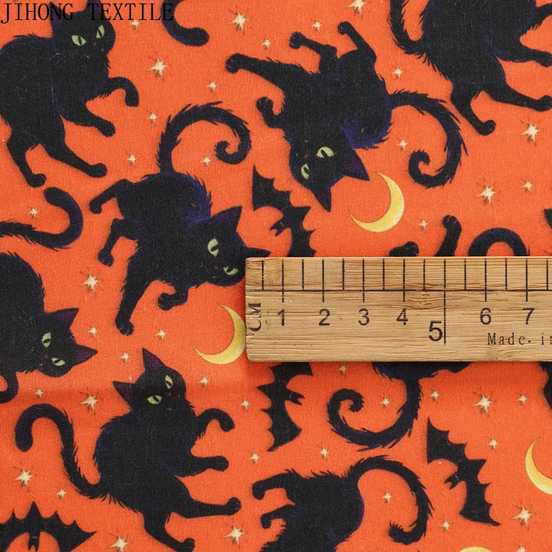 4 Colors Black Cat Halloween Fabric 0.5m/1m/3m Little Bat Cartoon Printed Fabric Colorful Texture Festival Decoration Materials