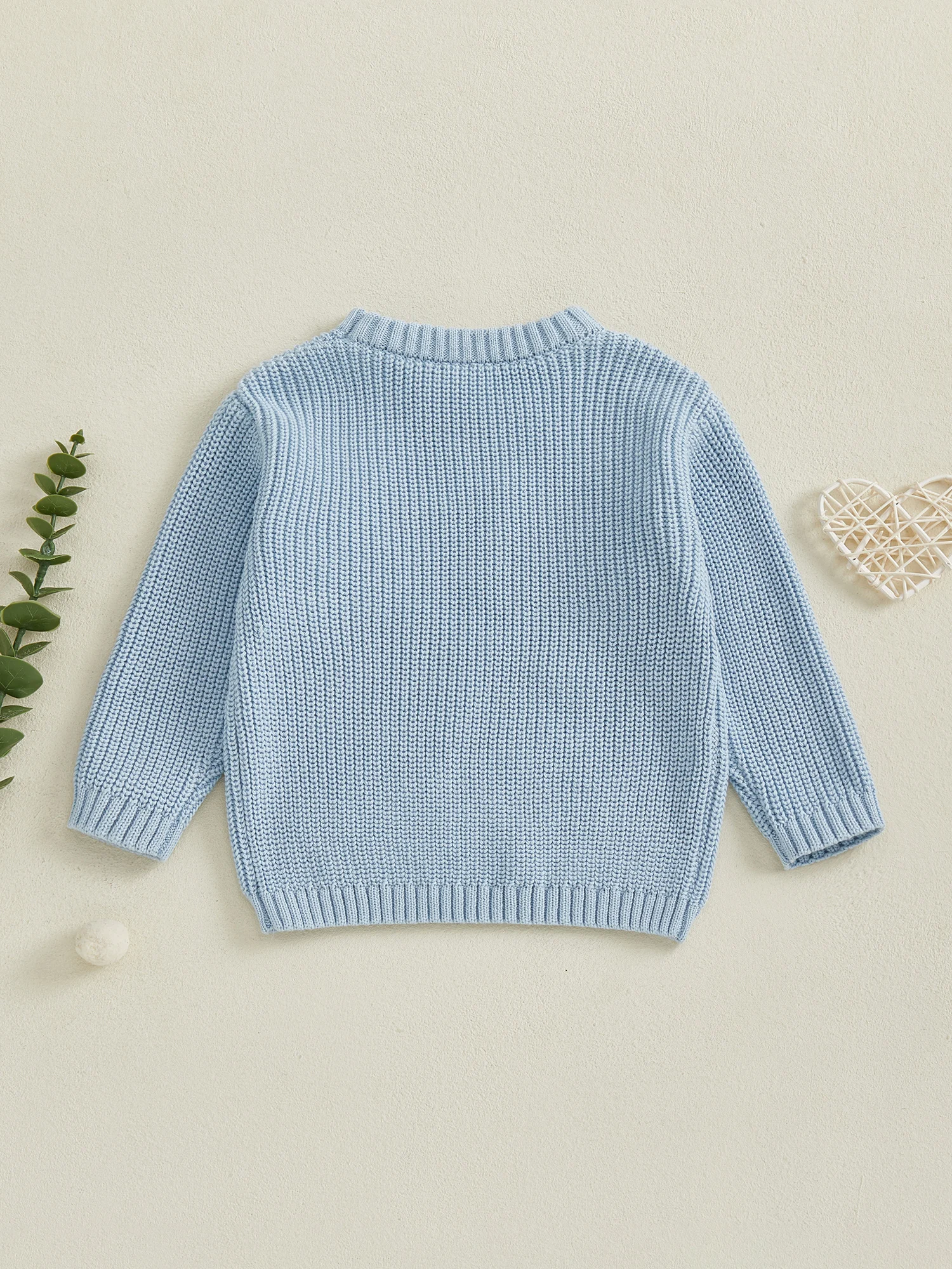 Осенний свитер-пуловер для маленьких мальчиков с вышитым дизайном гольфа в рубчик с круглым вырезом и длинными рукавами для уютного трикотажа