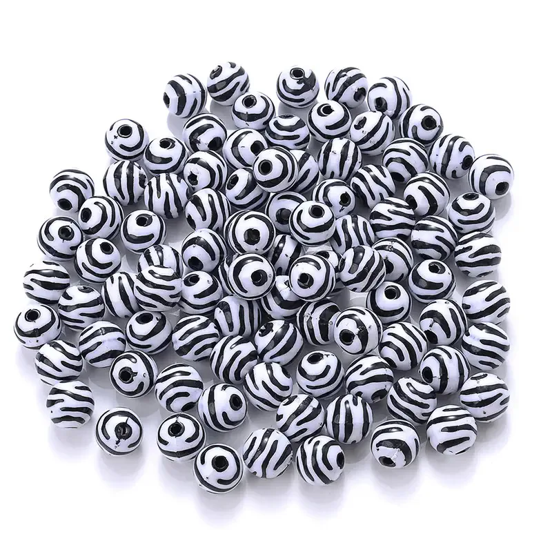 10-12mm Schwarz-Weiße Zebra-Kugelperlen DIY Armbänder, Halsketten, Lose Perlen DIY Schmuckperlen Zubehör Perlen