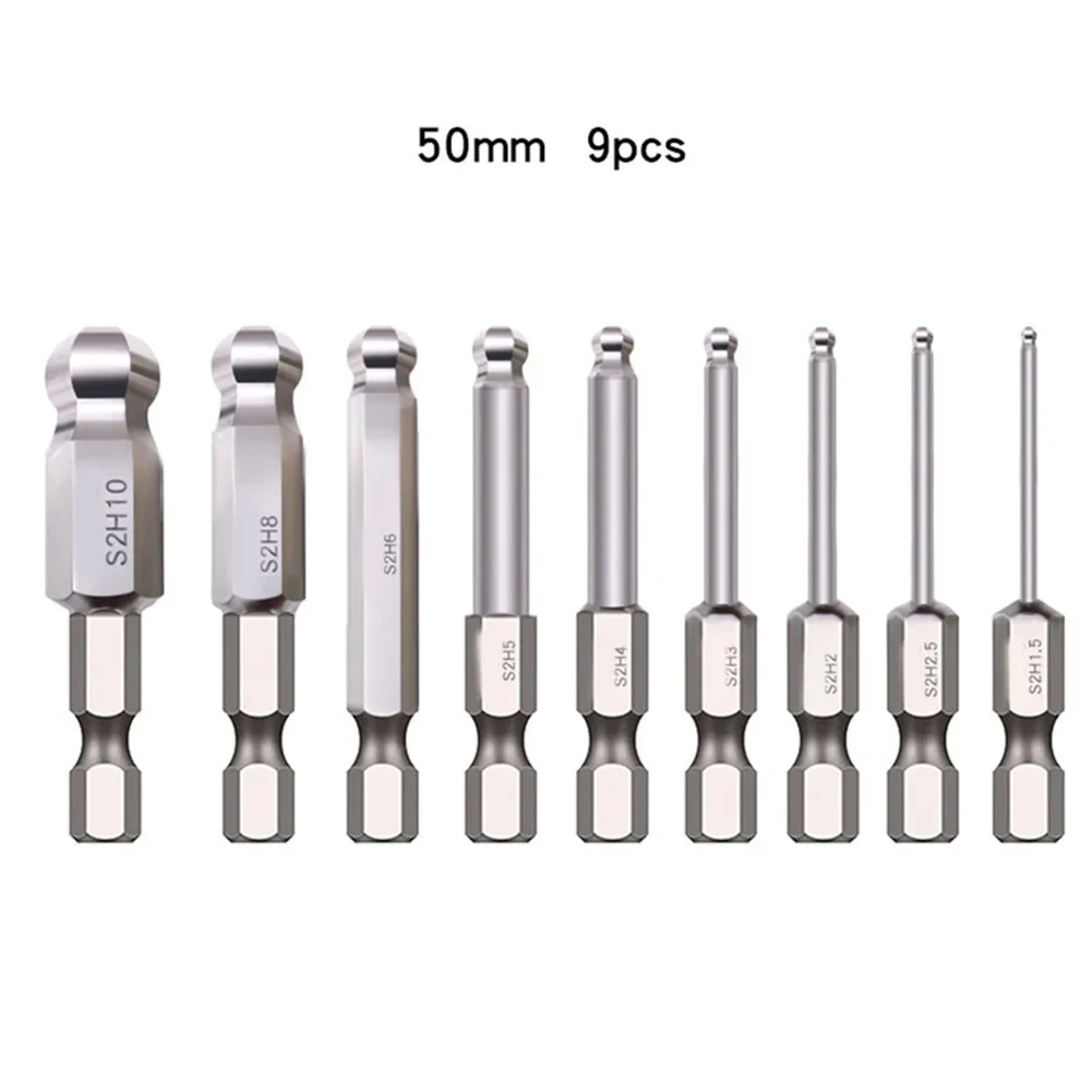 Premium 9Pcs Magnetic Ball End Hexagon Screwdriver Bits Set High Precision Steel Suitable for Automotive and Household Repairs