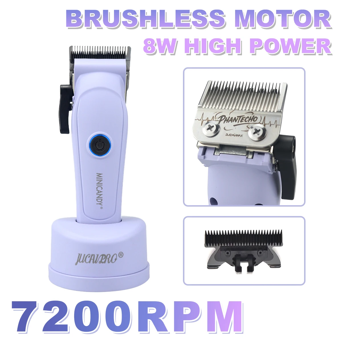 JUCAI MINICANDY JC06 ماكينة قص الشعر الكهربائية DLC Blade 7200RPM محرك بدون فرشاة مع شاحن قاعدة 3200 مللي أمبير في الساعة ماكينة قص الشعر