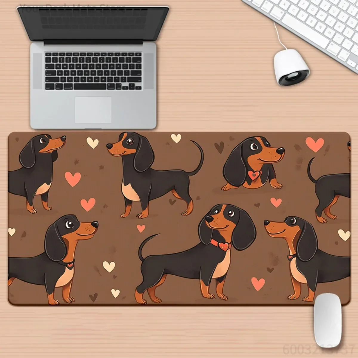 

Cute Puppy Sausage Dog Mouse Mat Non-Slip Rubber Base Heart Design Sturdy Desk Pad for Gaming Office & Desktop Use
