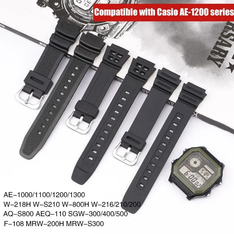 Rubber Strap for Casio AQ-S810W S800W W-735H SGW-300 AE-1200 W-216H W-800H Convex Men Black Sport Silicone Watch Bracelet 18mm