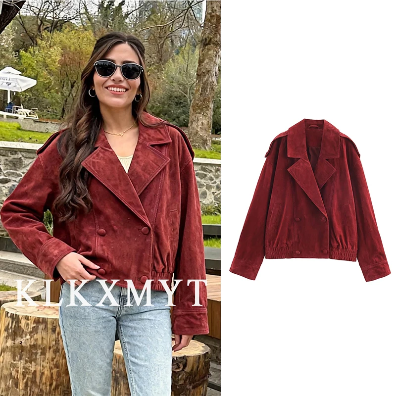 

Женская куртка-бомбер с длинными рукавами и пуговицами, замшевые куртки для женщин, осень 202, женские уличные короткие пальто с поясом