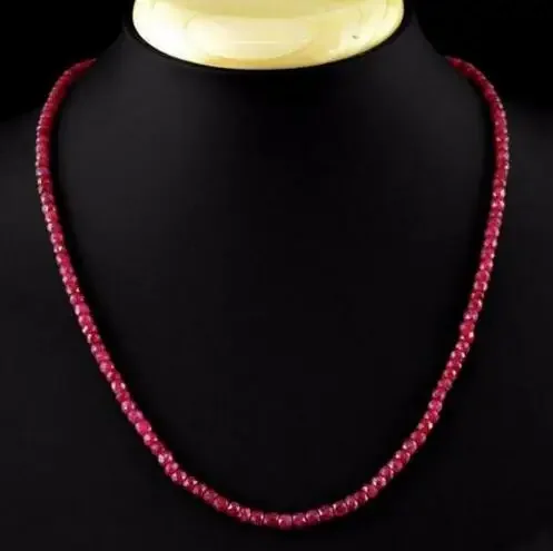 

2x4mm Natural Brazil Red Ruby Gem jade Faceted Beads Necklace 18''