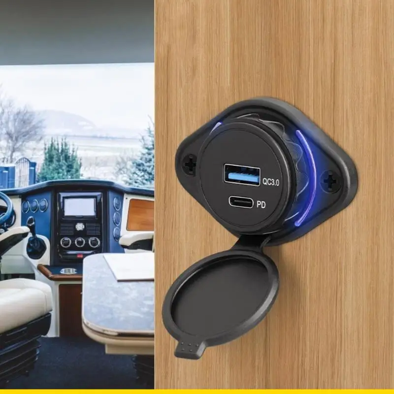 SZCH Quick Charge3.0 and PD18W RVs USB Outlet, 12V/24V Panel Mount Car Chargers 36W USB Port Outlet Waterproof Cover