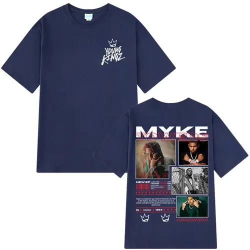 Imagen 2 del producto Camisetas gráficas de rapero Myke Towers para hombre y mujer, camiseta de gran tamaño de Hip Hop a la moda, camiseta cómoda de manga corta de algodón, ropa de calle