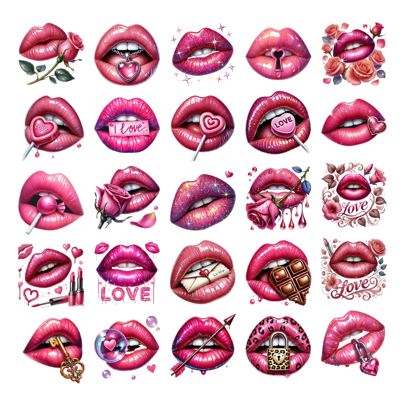 Fashion pink red sexy lip maple cherry Heat Transfer Stickers For Clothes Iron On Stickers Vinyl Washable patch Tshirt DIY Decal