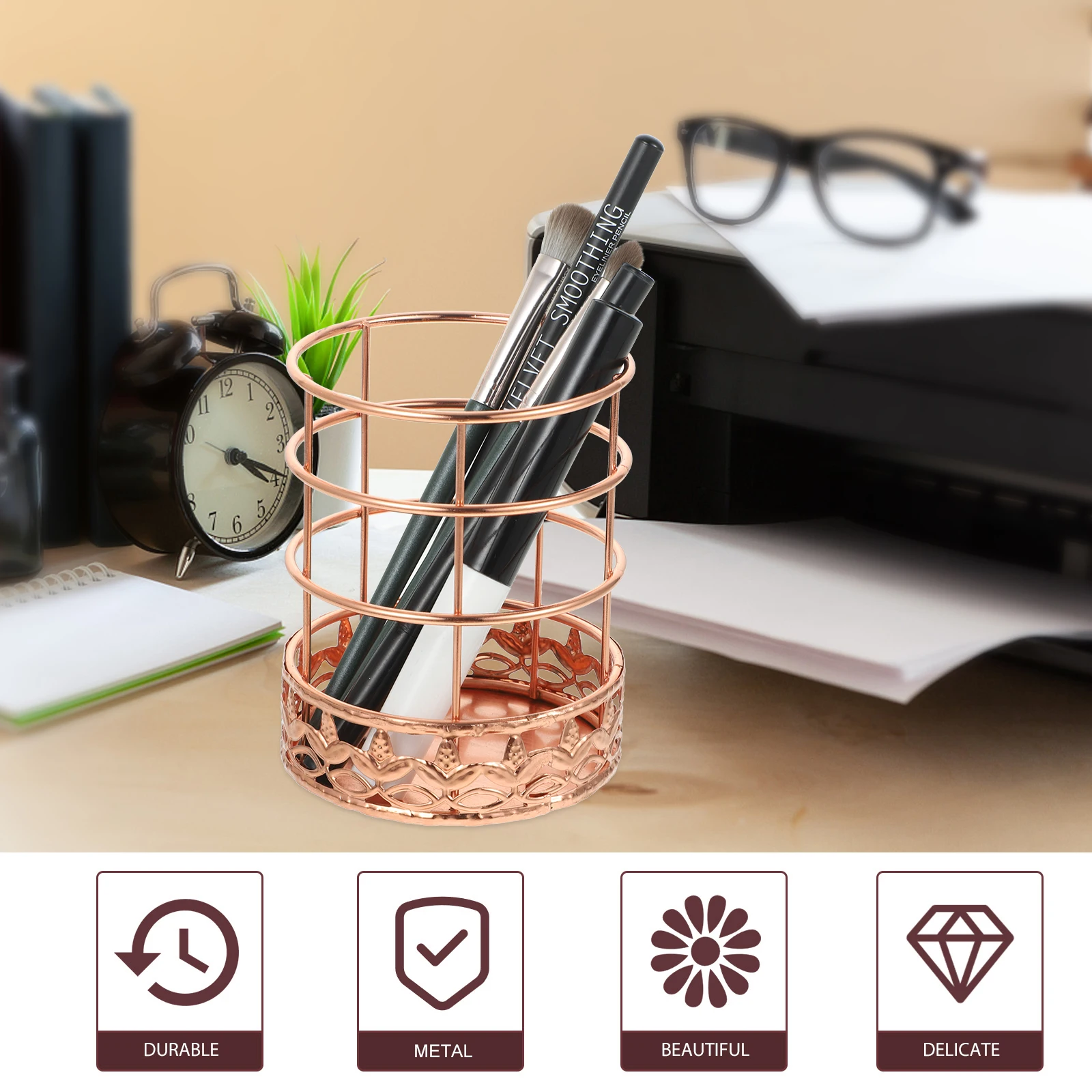 

Rose Gold Pen Holder Work Desk Pencil Mesh Holders Cup for Pens Bohemian Organizer