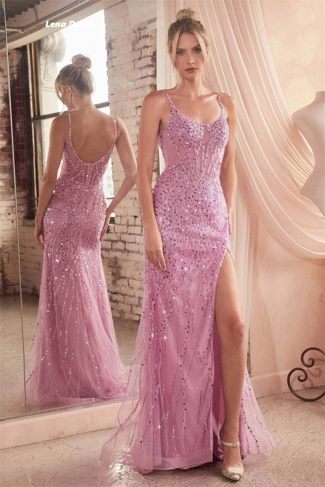 

Lena Evening Dresses Women Elegant Party Dresses Woman Mermaid Ball Gown Dress for Women Sequins Custom Made Side Slit Prom 2025